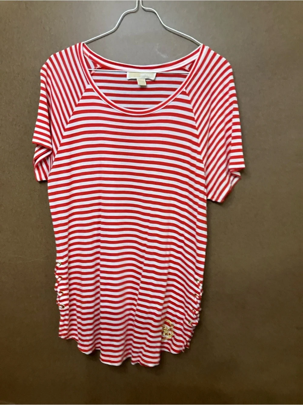 Michael Kors Red and White Striped Short Sleeve Tee